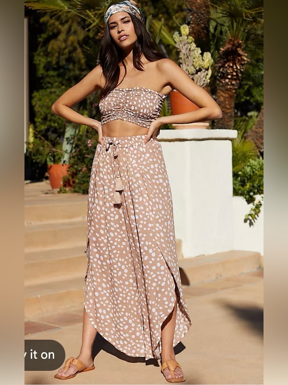 Anthropologie Beige Polka Dot Two-Piece pant Set